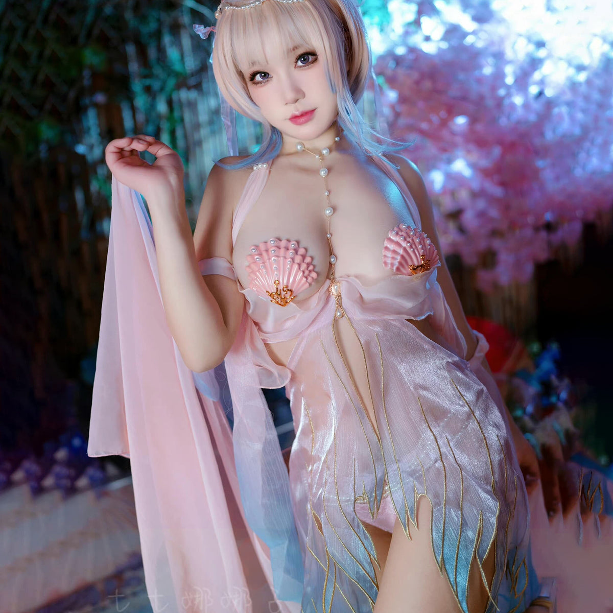 人魚姫の恋 素肌を上品に透かした高級マーメイドランジェリー 貝殻ニップレス【晩安魔法】