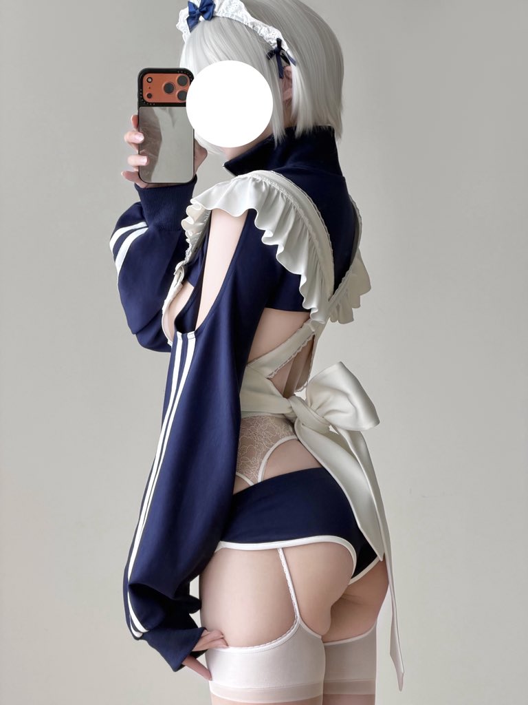 【胸元ハート窓×横乳】ブルマ風スポーティメイドコスプレ5点セット 体型カバー・75kg対応【エビスタジオ】