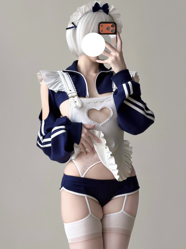 【胸元ハート窓×横乳】ブルマ風スポーティメイドコスプレ5点セット 体型カバー・75kg対応【エビスタジオ】