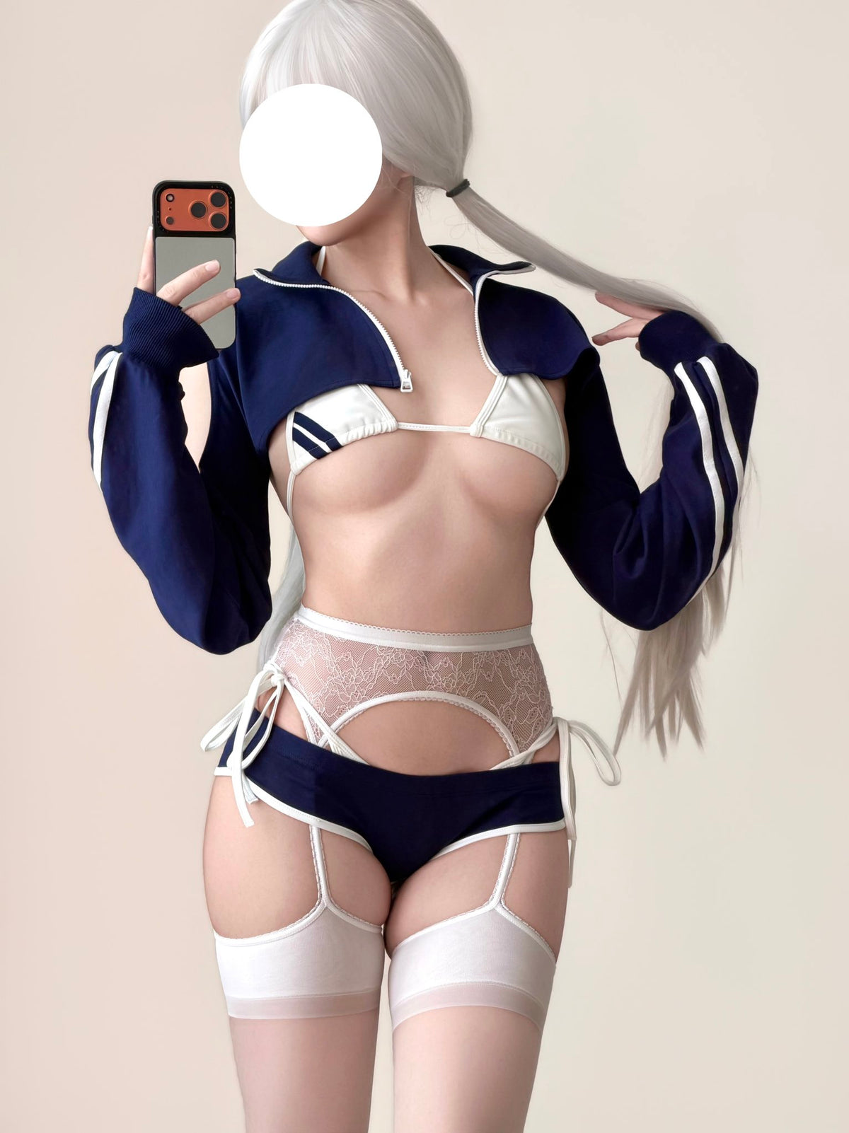 【胸元ハート窓×横乳】ブルマ風スポーティメイドコスプレ5点セット 体型カバー・75kg対応【エビスタジオ】