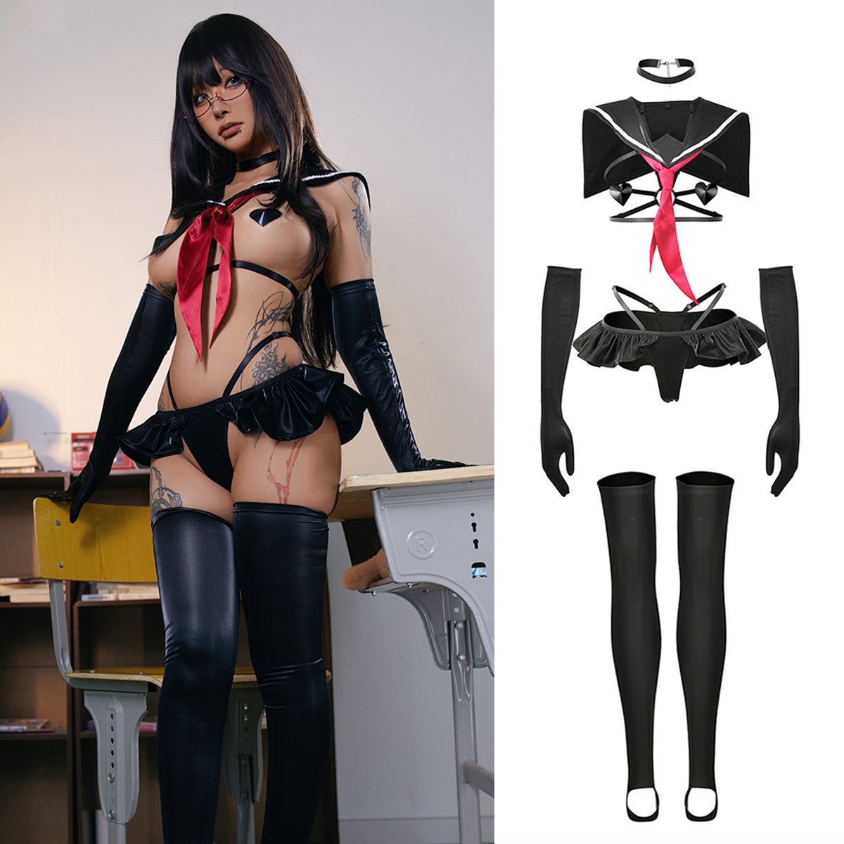 過激ハーネス＆超ミニフリルの背徳ダーク逆JKセーラーコスプレ【得体社】