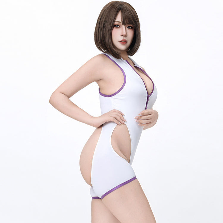 お尻が丸みに露出されたエロセクシー水着風体操着コスプレ 白【得体社】