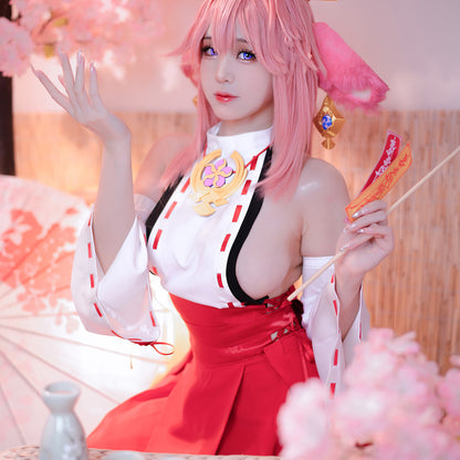 セクシーで妖艶な白赤の巫女風コスプレ 和風みこコスプレ 【TANG YUAN】