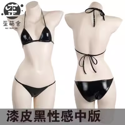 透け透けメッシュボディスーツとエナメルビキニコスプレ5点セット【歪萌舍】