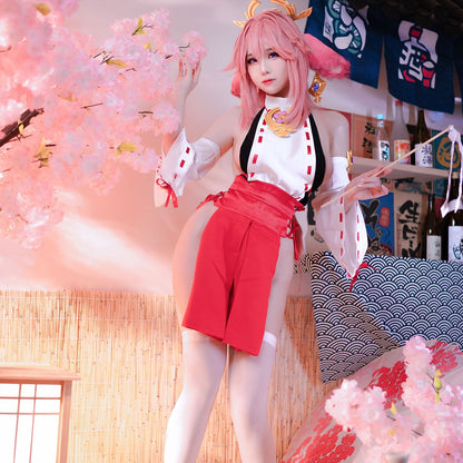 セクシーで妖艶な白赤の巫女風コスプレ 和風みこコスプレ 【TANG YUAN】