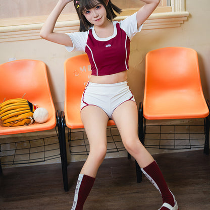セクシーミニ丈ブルマコスプレ 体操服 ソックス付き ワインレッド【得体社】