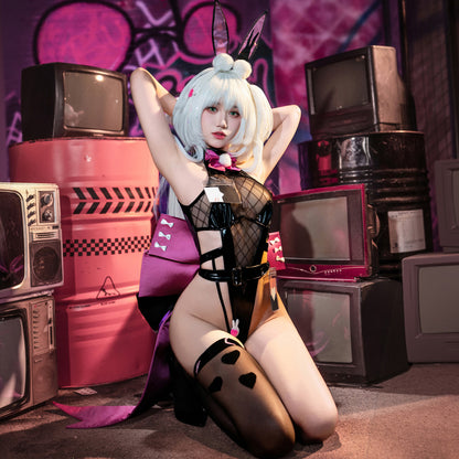 背中に揺れるビッグリボンがキュートハイレグレオタードバニーガールコスプレ【FEE ET MOI】