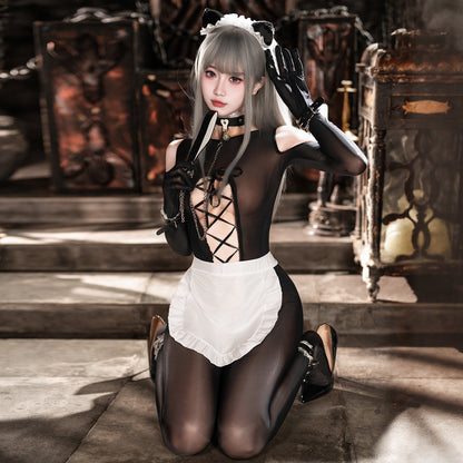 透け透けシースルーオープンクロッチメイドコスプレ3点セット 【FEE ET MOI】