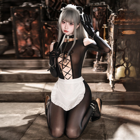透け透けシースルーオープンクロッチメイドコスプレ3点セット 【FEE ET MOI】