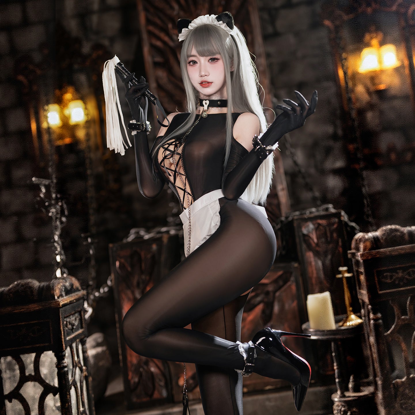 透け透けシースルーオープンクロッチメイドコスプレ3点セット 【FEE ET MOI】