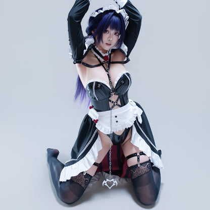 NIKKE ボンデージ風ミハラメイドカフェコスプレ エナメルロングメイドコスプレ【歪萌舍】