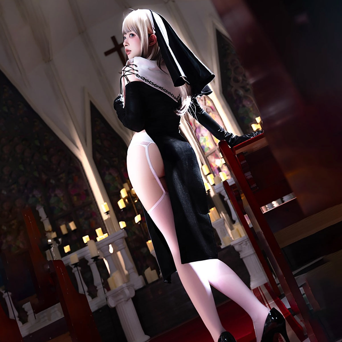 セクシーシスター コスプレ  光沢PUレザー 背面 透けメッシュ ハイレグ