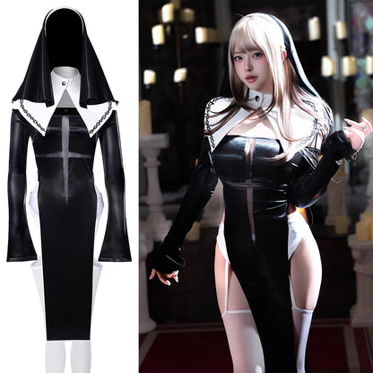 光沢PUレザー シスター コスプレ 正面 透けメッシュ ハイレグ