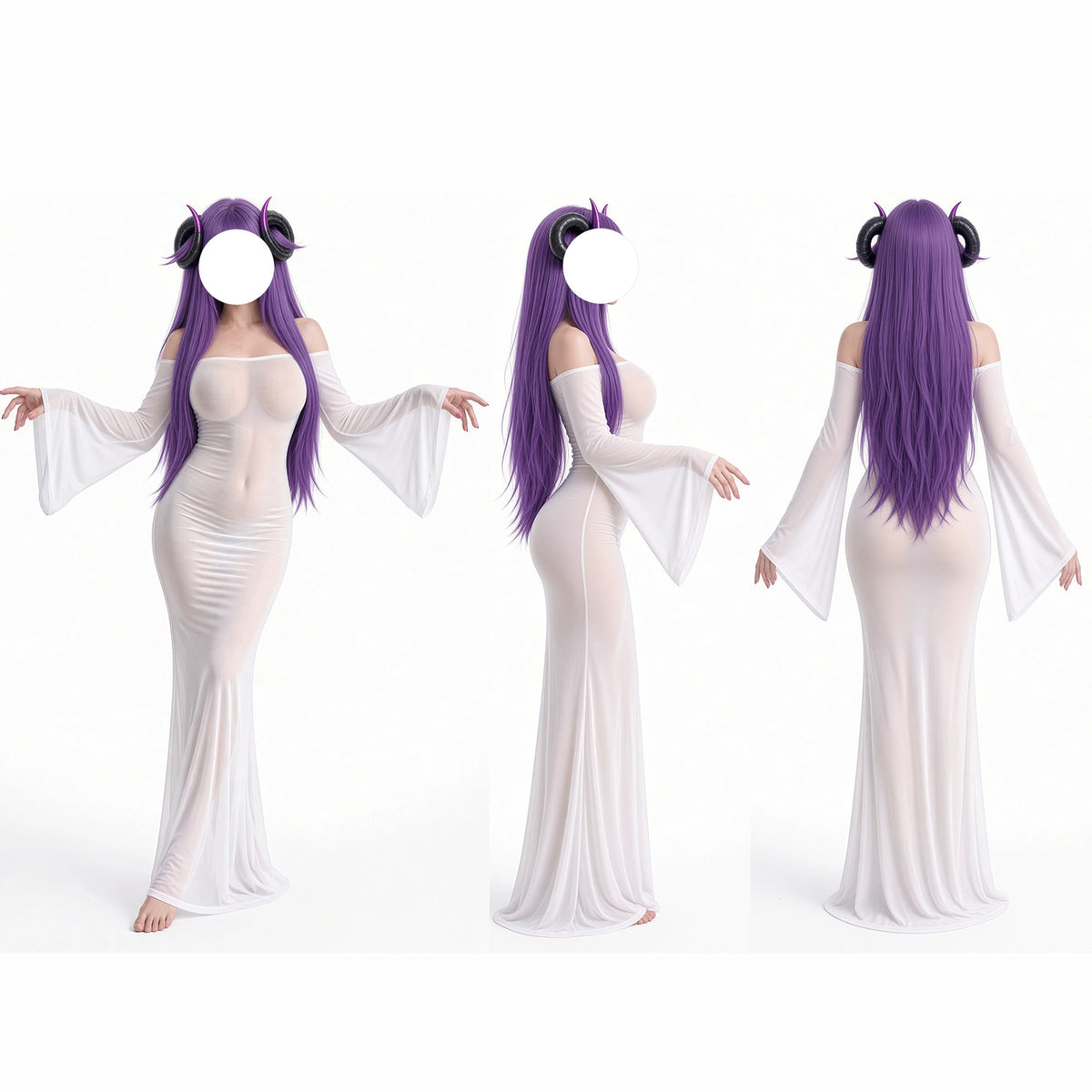 総シースルーゴースト娘コスプレ 丸透け幽霊娘オフショルダーロングドレス 【火華家】