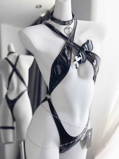 NIKKE シンデレラ 光沢エナメル極小クロス水着 黒【火華家】