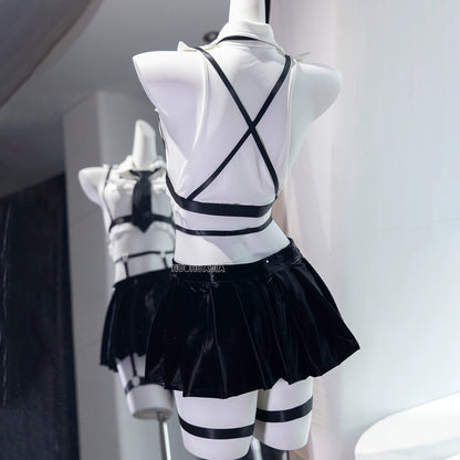 ボンテージ風 セクシーポリス コスチューム レザー 過激 コスプレ フルセット 肉感強調 ストラップ くい込みベルト ボンテージ セクシー衣装 ディテール