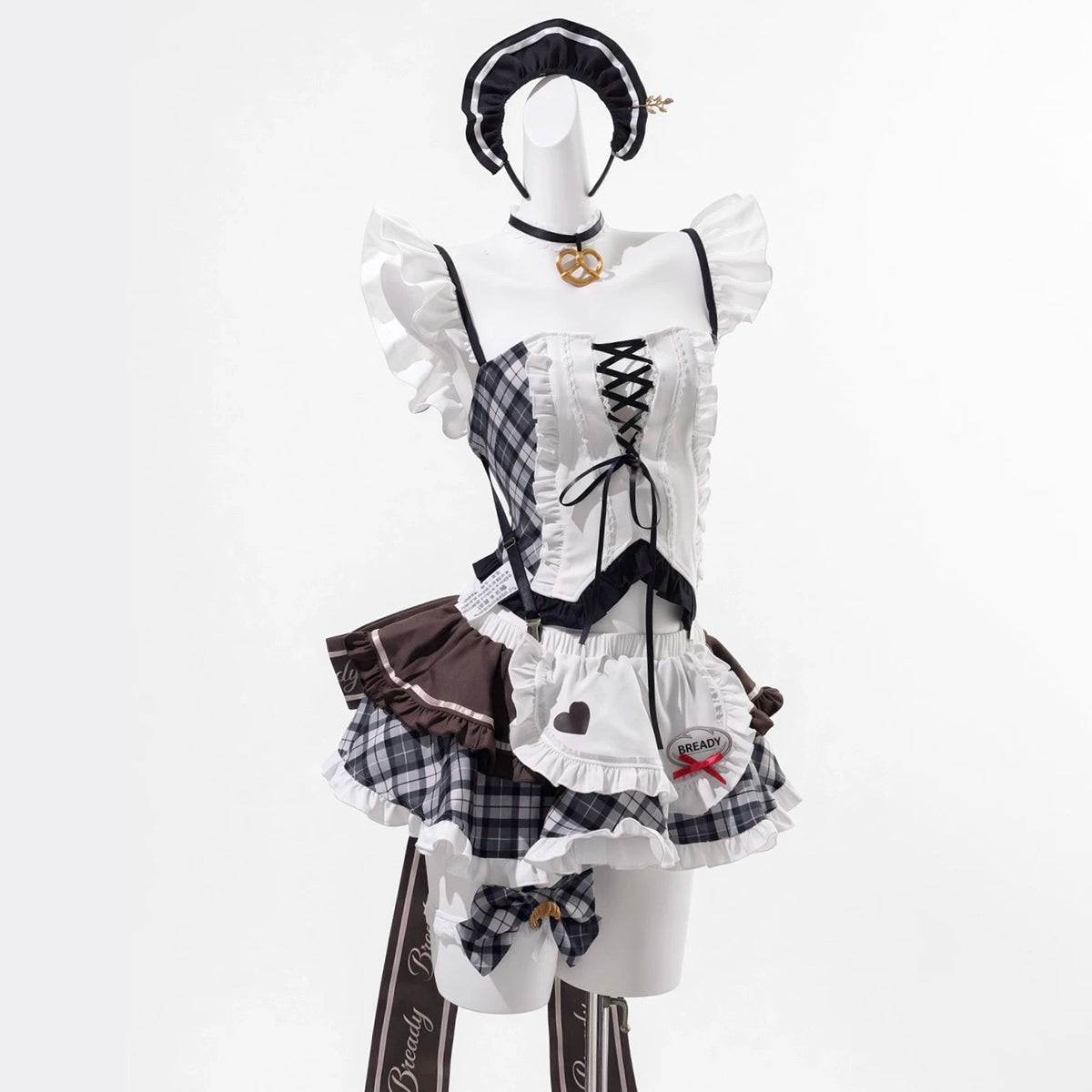 NIKKE ブレッディ風胸元の編み上げチェック柄フリル極上メイド服【火華家】