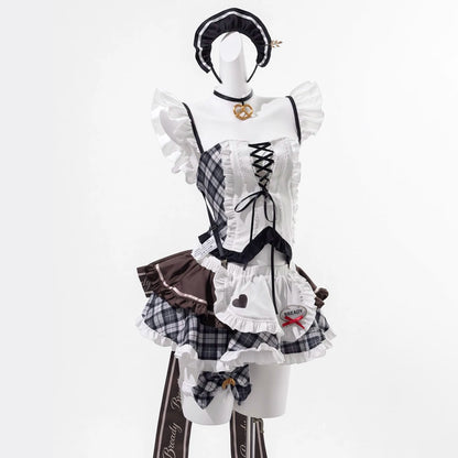 NIKKE ブレッディ風胸元の編み上げチェック柄フリル極上メイド服【火華家】