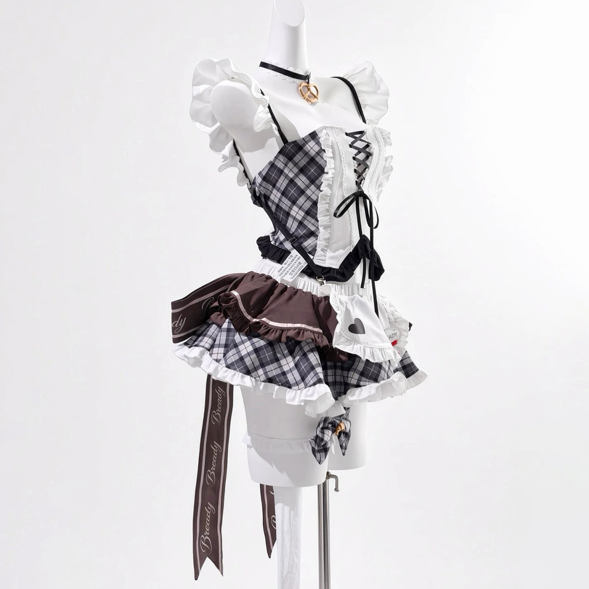 NIKKE ブレッディ風胸元の編み上げチェック柄フリル極上メイド服【火華家】