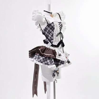 NIKKE ブレッディ風胸元の編み上げチェック柄フリル極上メイド服【火華家】