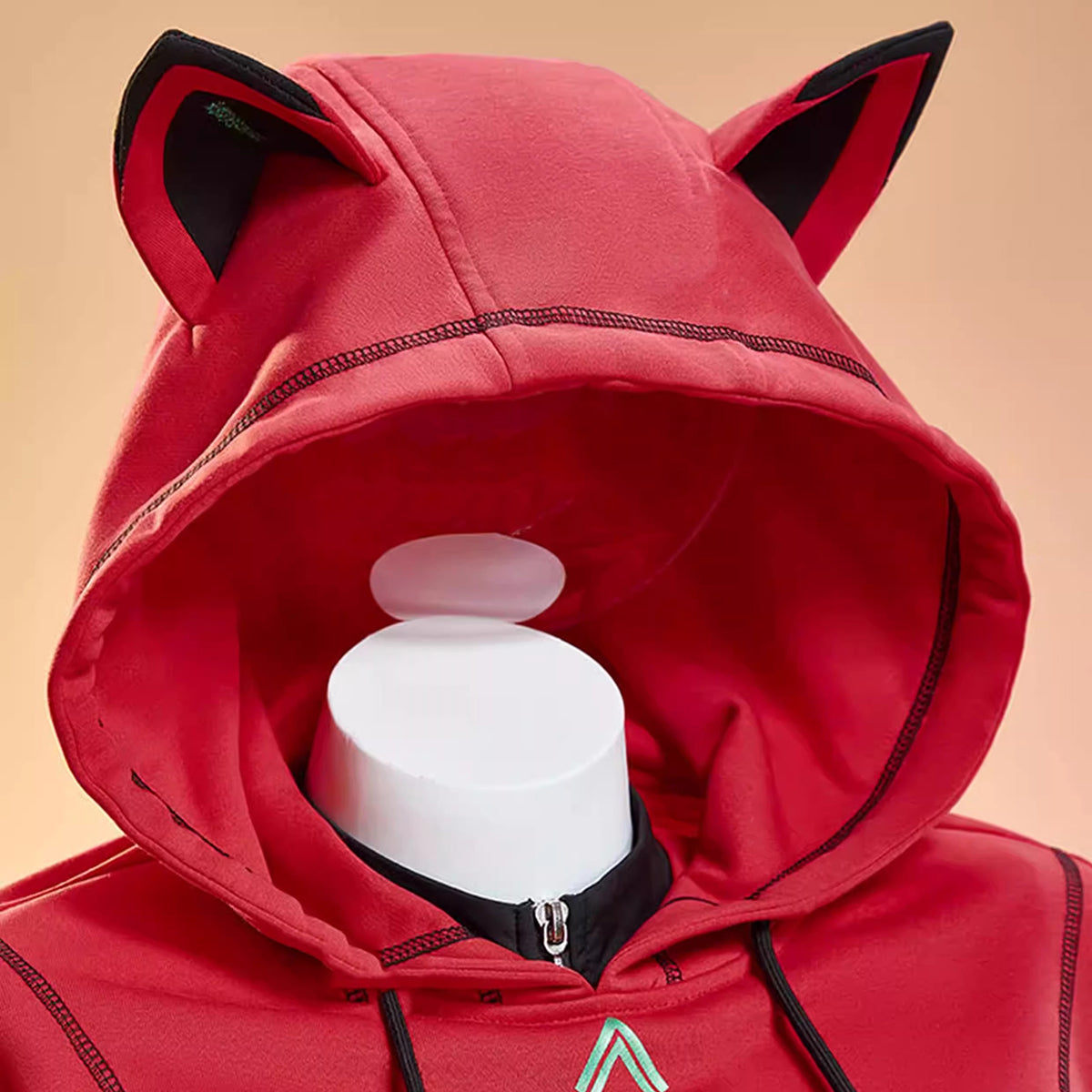 アスカ風 サイバーパンク テックウェア ダブルジッパー 胸開き エヴァ 同人コスプレ 立体猫耳フード プラグスーツ風 密着 エロかっこいい
