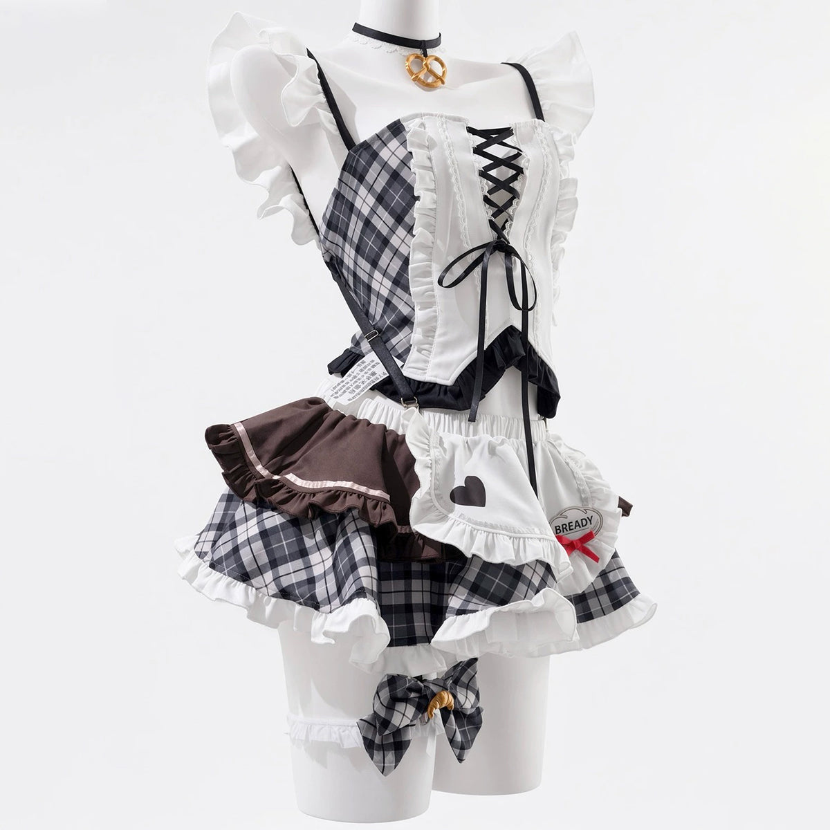 NIKKE ブレッディ風胸元の編み上げチェック柄フリル極上メイド服【火華家】