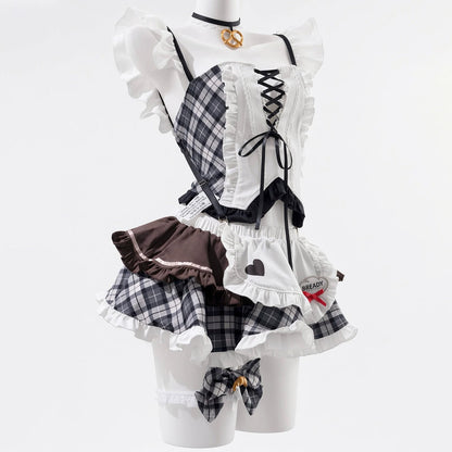 NIKKE ブレッディ風胸元の編み上げチェック柄フリル極上メイド服【火華家】