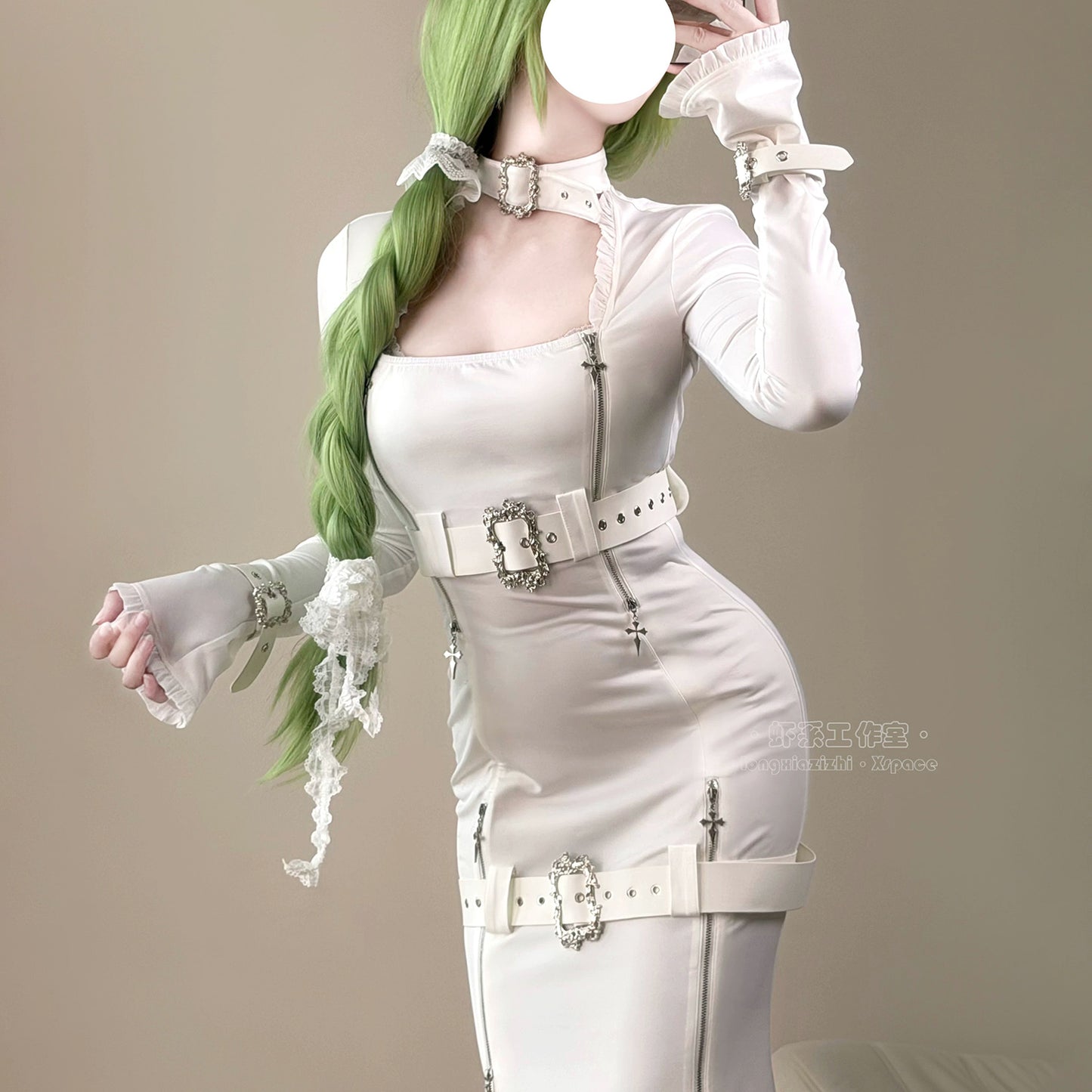 純白レザーとハードな拘束シスターコスプレ ベール付 背徳花嫁【エビスタジオ】