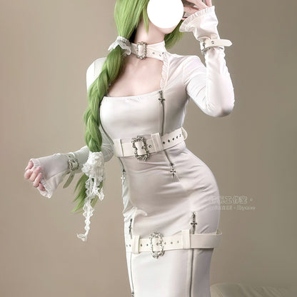 純白レザーとハードな拘束シスターコスプレ ベール付 背徳花嫁【エビスタジオ】