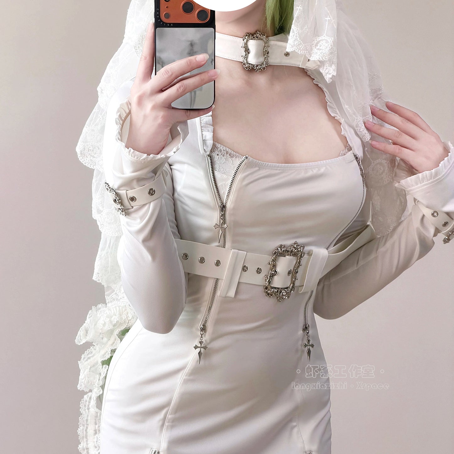 純白レザーとハードな拘束シスターコスプレ ベール付 背徳花嫁【エビスタジオ】