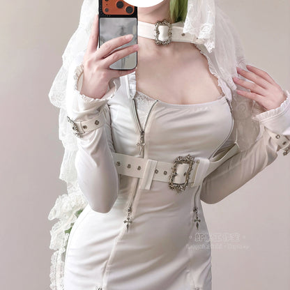 純白レザーとハードな拘束シスターコスプレ ベール付 背徳花嫁【エビスタジオ】