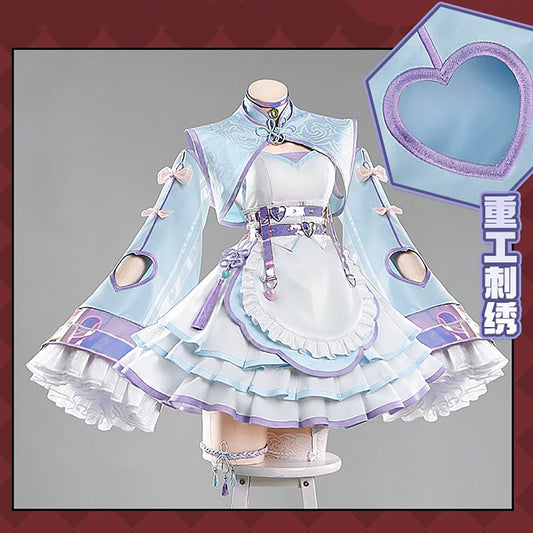 ブルアカ 竜華キサキ風 中華ロリィタ コスプレ 改良チャイナドレス 淡い水色 フリルスカート