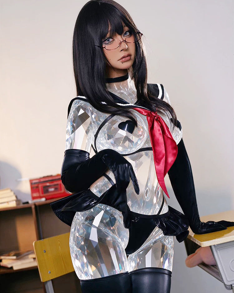 過激ハーネス＆超ミニフリルの背徳ダーク逆JKセーラーコスプレ【得体社】