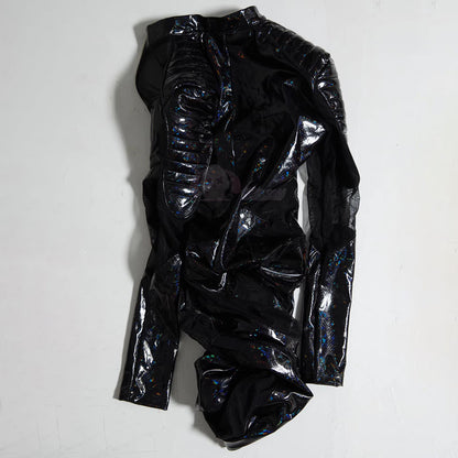 幻想的な輝きを放つ透け感メッシュを融合したサイバー風スキンスーツ【Bbunny】