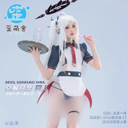 ブルアカ 空崎ヒナ風 サキュバス コスプレ 歪萌舍 制服ビキニ 正面 サキュバスの羽 お尻 ハイレグ 食い込み ヒナ様 コスプレ 背面