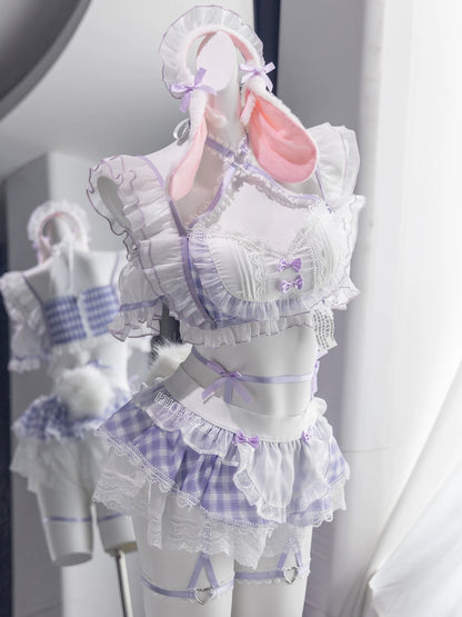 森ガール風チェック柄萌えバニーメイドコスチューム 胸パッド入り【火華家】