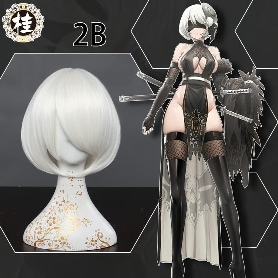 『ニーア オートマタ』2B風銀髪ショートウィッグ ヨルハ二号B型コスプレかつら 桂