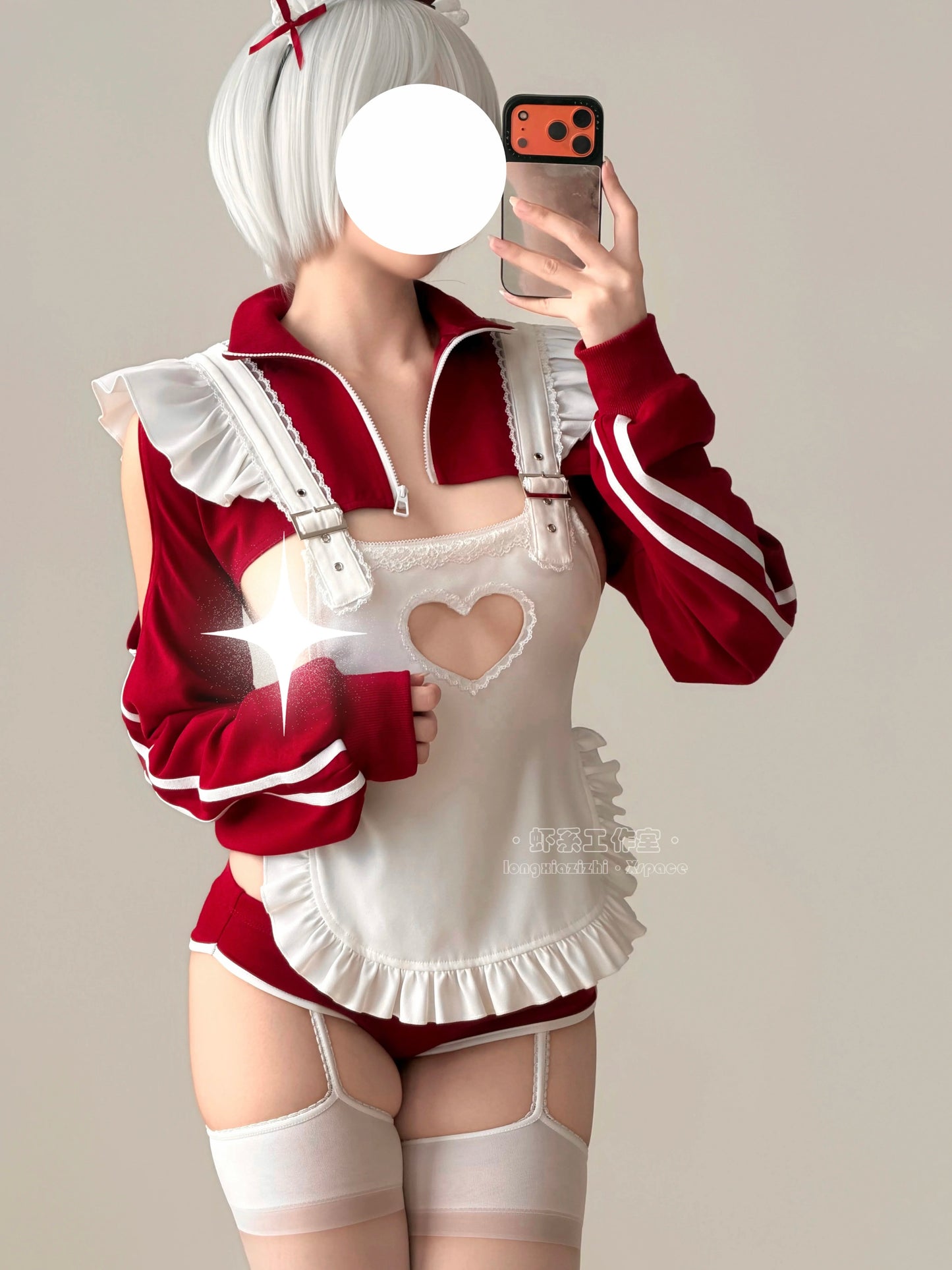 ブルマ風スポーティメイドコスプレ5点セット ワインレッド  体型カバー・75kg対応【エビスタジオ】