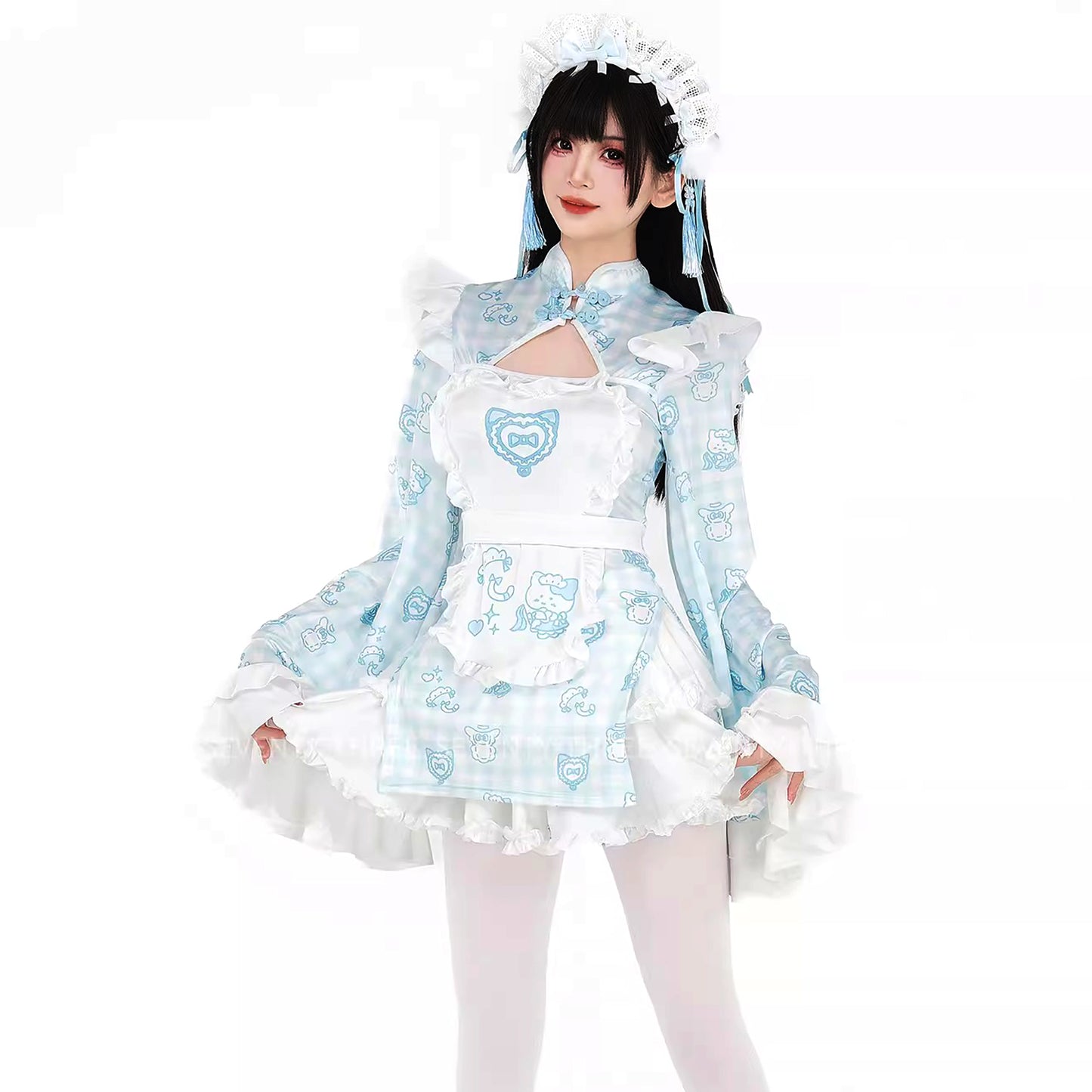 水色 中華ロリータ メイド服 華ロリ コスプレ 清楚 エロ可愛い