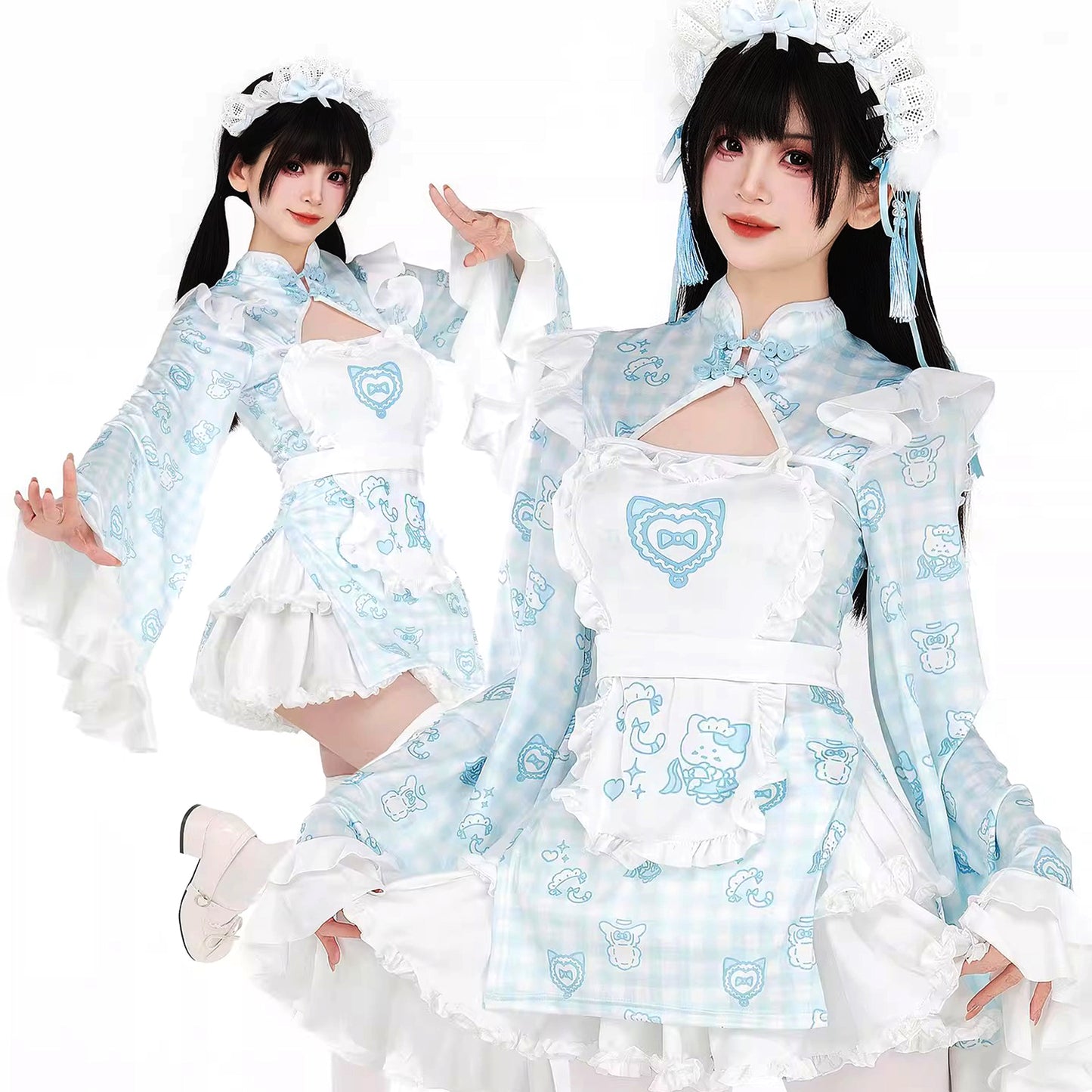 水色 中華ロリータ メイド服 華ロリ コスプレ 清楚 エロ可愛い