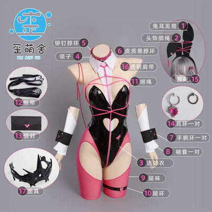 【予約】NIKKE ベルベットバニー ボンデージ風セクシーエナメルバニーガールコスプレセット【歪萌舍】