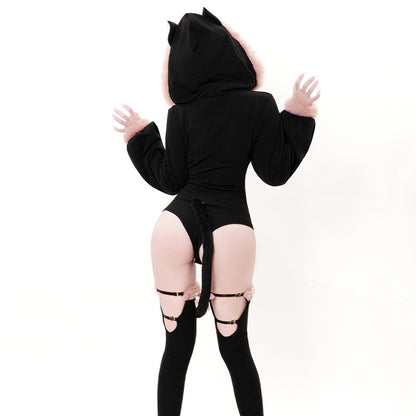 小悪魔ブラックふわもこがキュートでセクシーなレオタードビキニコスチューム【BOLOLI】