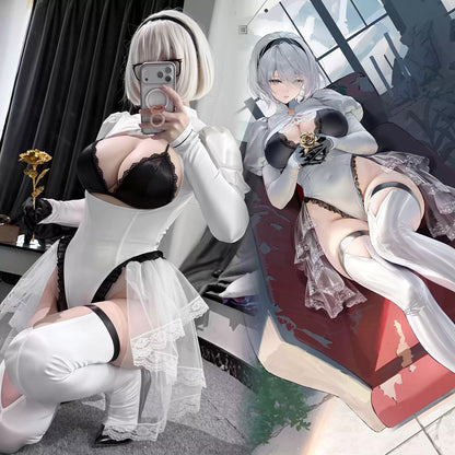 アズレン×ニーア オートマタ 凛々しい2B 圧倒的太ももが垣間見える白ドレスコスプレ 【火華家】