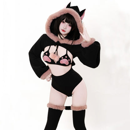 小悪魔ブラックふわもこがキュートでセクシーなレオタードビキニコスチューム【BOLOLI】
