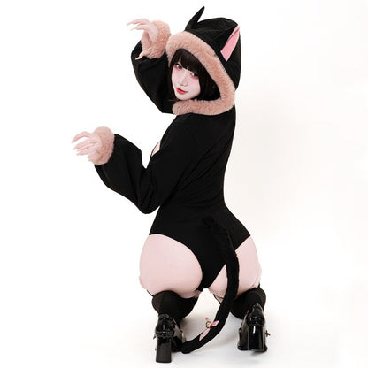 小悪魔ブラックふわもこがキュートでセクシーなレオタードビキニコスチューム【BOLOLI】