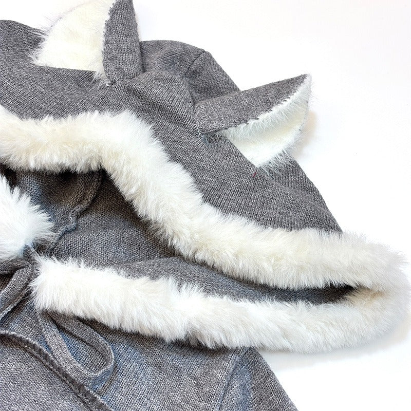 可愛い冬のグレーふわもこニットパーカーレオタード4点セット【BOLOLI】