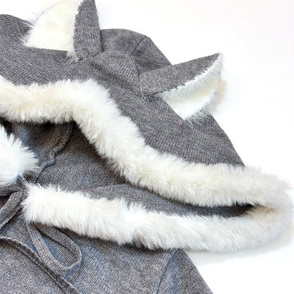 可愛い冬のグレーふわもこニットパーカーレオタード4点セット【BOLOLI】