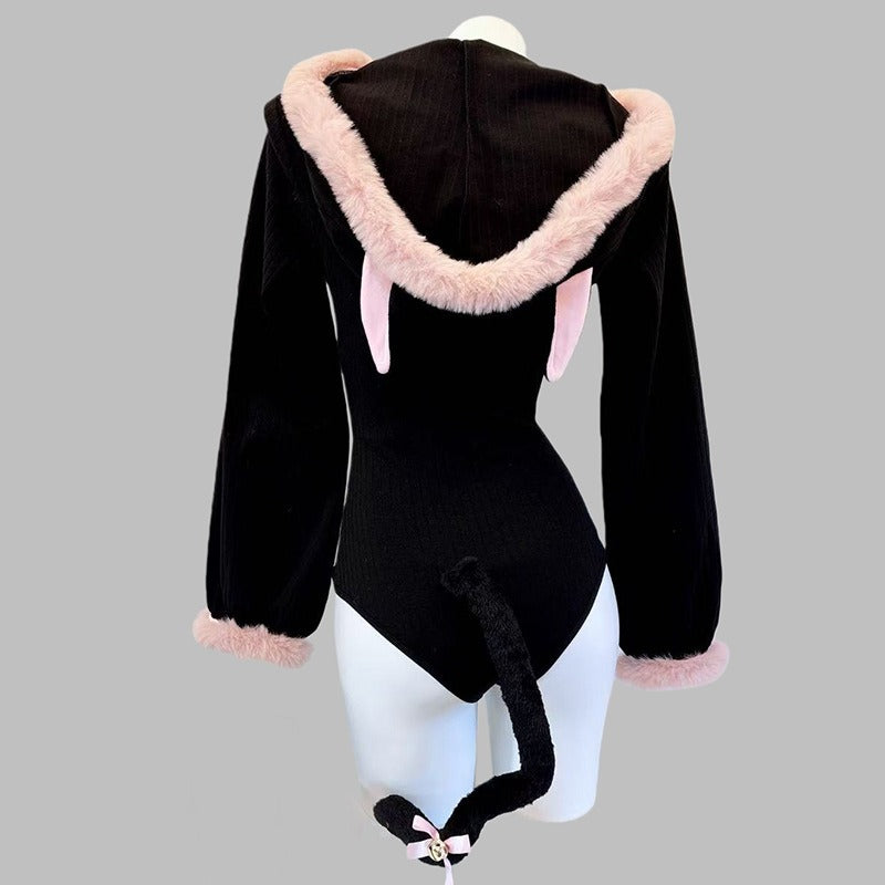 小悪魔ブラックふわもこがキュートでセクシーなレオタードビキニコスチューム【BOLOLI】