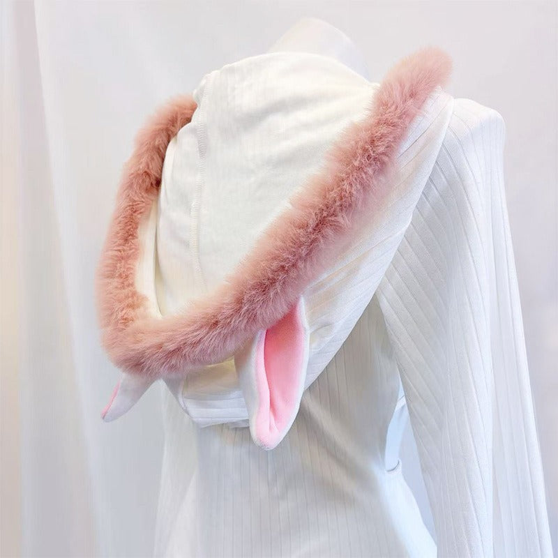 ふわもこネコ耳フード付きセクシーキュートなボディスーツコスチューム 白【BOLOLI】