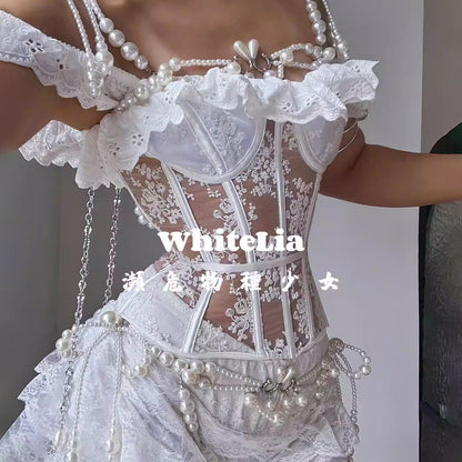 高級パールボディチェーン｜素肌に這うセクシー上下2WAYアクセサリー【WhiteLia】